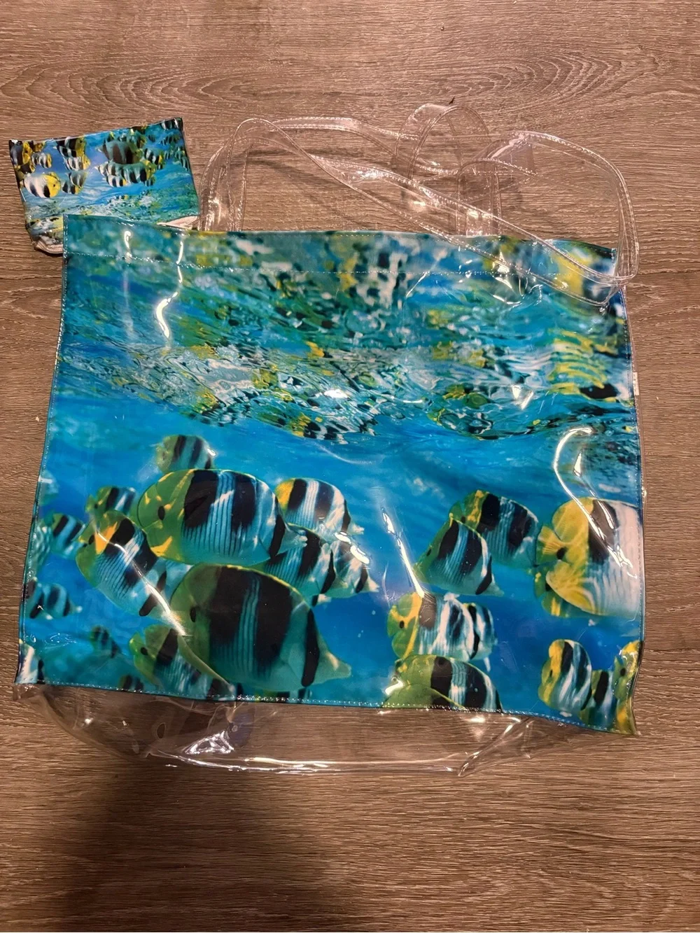 Clear Vinyl Tote and small pouch with Blue Tropical Fish Print
